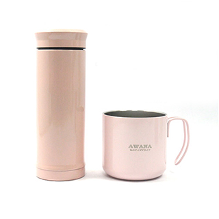 AWANA摩登陶瓷保溫杯270ml(粉)+咖啡杯350ml(粉)