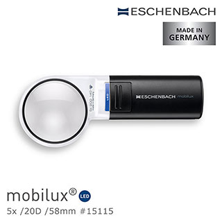 【德國 Eschenbach】mobilux LED 5x/20D/58mm 德國製LED手持型非球面放大鏡 15115 (公司貨)