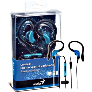 Genius GHP-205X 可調式線控耳掛式運動重低音耳機(天空藍)