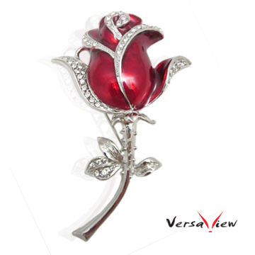 VersaView浪漫晶鑽紅玫瑰造型胸針隨身碟4G