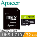 Apacer宇瞻 32GB MicroSDHC UHS-I Class10 高速記憶卡(R95 W45 MB/s)
