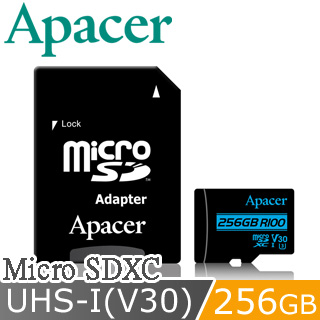 Apacer宇瞻 MicroSDXC 256GB R100/W80MB UHS-I U3 V30 4K高速記憶卡