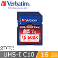 【Verbatim 威寶】UHS-1 16GB 600X SDHC CLASS10 記憶卡(49191)