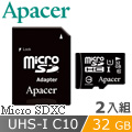 Apacer宇瞻 32GB MicroSDHC UHS-I Class10 記憶卡-2入組