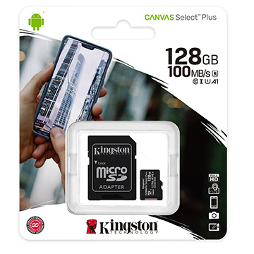 金士頓 Kingston Canvas Select Plus microSDXC UHS-I U1 V10 A1 128GB 記憶卡 (SDCS2/128GB)