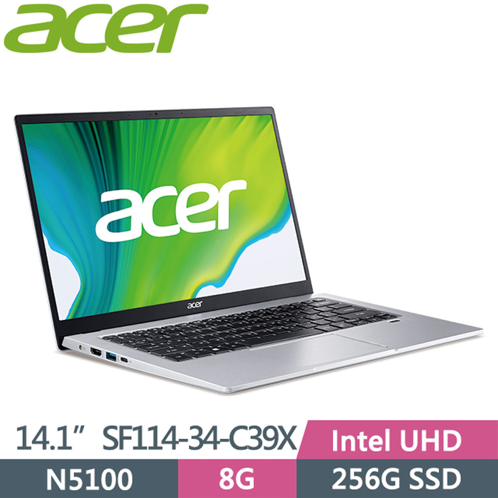 ▼新機再贈4好禮▼ACER SF114-34-C39X彩虹銀 N5100/8G/256G SSD/14吋/1.3KG 輕薄隨行極窄邊框美型筆電