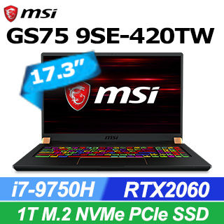 MSI微星 GS75 9SE-420TW(i7-9750H/16G/1T SSD/RTX2060-6G/Win10Pro)電競筆電