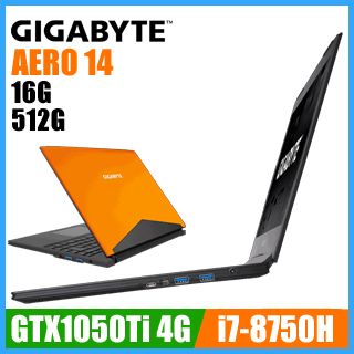 GIGABYTE 技嘉 AERO 14 (i7-8750H/GTX1050Ti 4G/16G DDR4 2400/M.2 512G/Win10/QHD) 橘