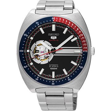 SEIKO 精工5號 復刻鏤空機械手錶-黑/44mm 4R38-01K0D(SSA329J1)