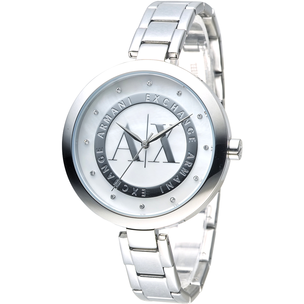 A│X Armani Exchange 美麗傾城時尚晶鑽女錶-銀白(AX4223)