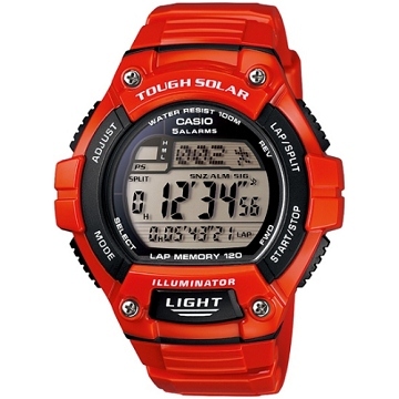 CASIO 潮色運動風太陽能電子錶(亮紅錶帶)