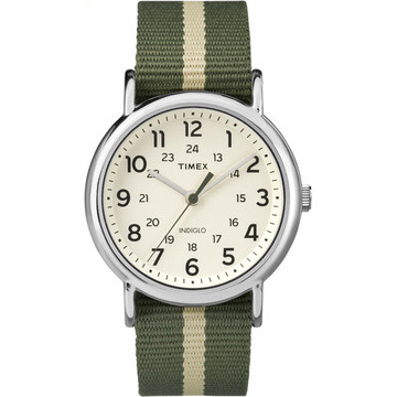 【TIMEX 】天美時經典復刻冷光Weekender系列 (米色/綠米條紋雙面帆布帶 TXT2P72100)