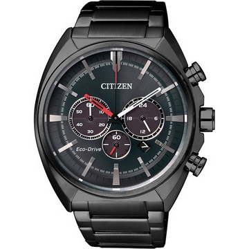 CITIZEN 星辰 Eco-Drive光動能 洗鍊氣質三眼計時腕錶 CA4285-50H 黑鋼 42mm