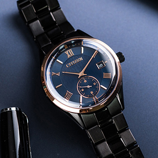 CITIZEN Eco-Drive 簡約率性光動能不鏽鋼腕錶/黑x玫瑰金(BV1124-90L)