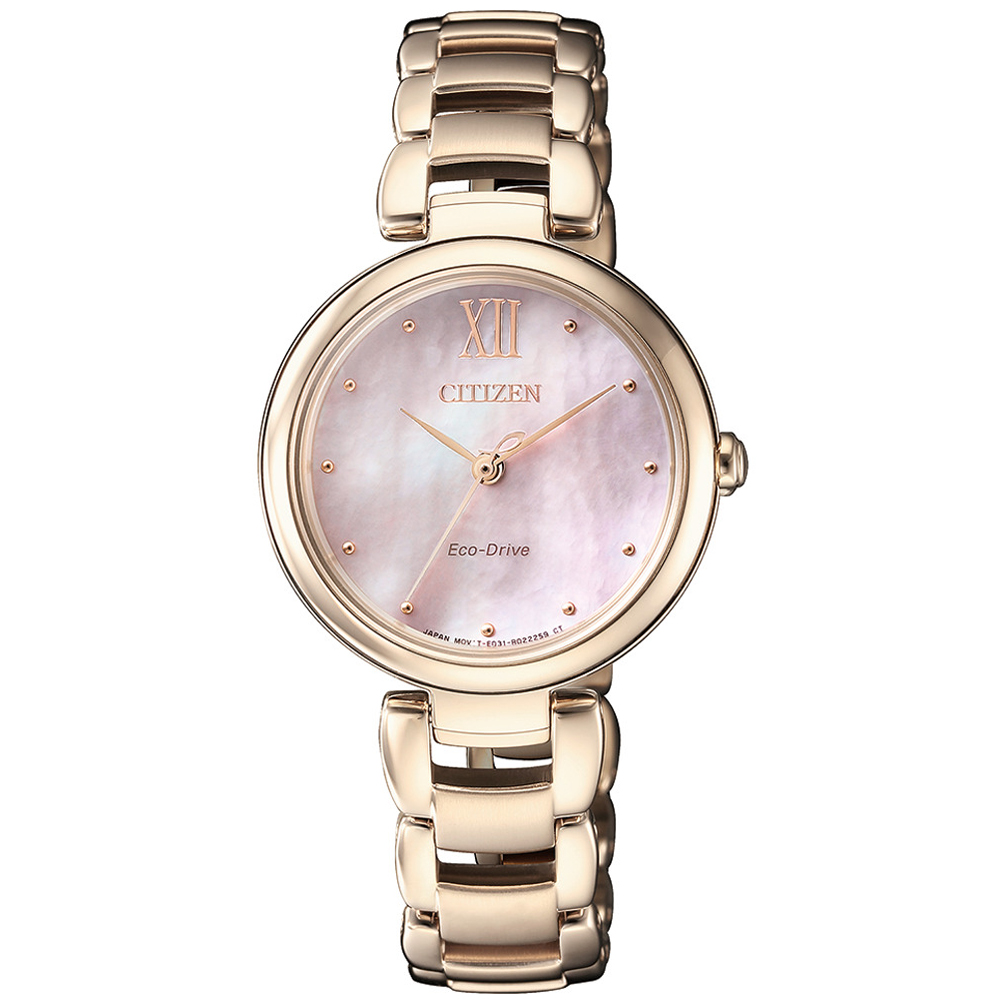 CITIZEN 星辰 L系列光動能優雅氣質腕錶/玫瑰金/28.8mm/EM0533-82Y