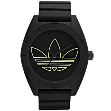 adidas 街潮繽紛三葉休閒腕錶(黑框夜光面/大)