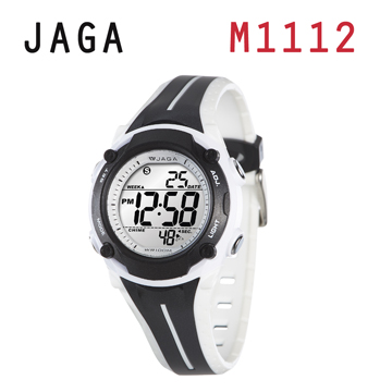 JAGA 捷卡 M1112-DA 俏麗時髦 多功能電子錶-白黑