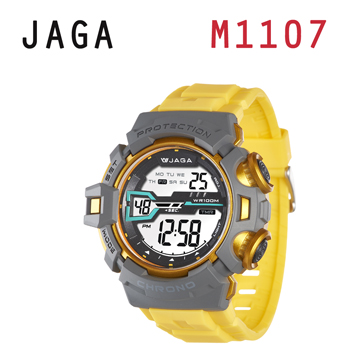 JAGA 捷卡 M1107-KC 鋼鐵戰士 多功能電子錶-黃灰