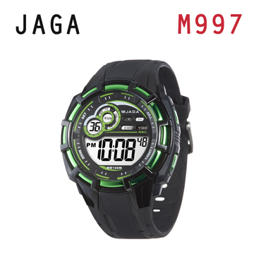 JAGA 捷卡 M997-AF 帥氣有勁 多功能運動電子錶-黑綠
