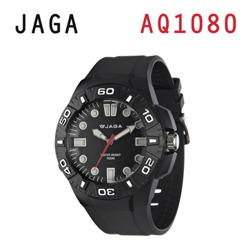 JAGA AQ1080-A 亮彩冷光防水指針錶-黑
