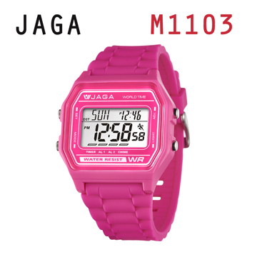 JAGA 捷卡 M1103-G 亮彩冷光 防水指針錶-粉色
