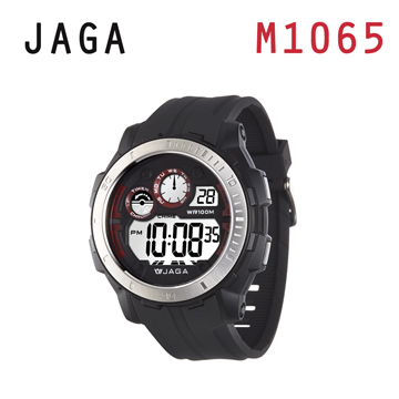 JAGA M1065-A運動流線多功能電子錶-黑色