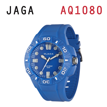 JAGA AQ1080-E 亮彩冷光防水指針錶-藍