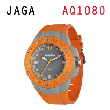 JAGA 捷卡 AQ1080-I 亮彩冷光防水指針錶-橙