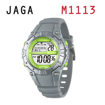 JAGA 捷卡 M1113-C 動感亮眼時尚 多功能電子錶-灰色