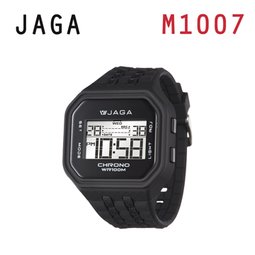 JAGA 捷卡 M1007-A 方形時尚休閒錶 多功能電子錶-黑