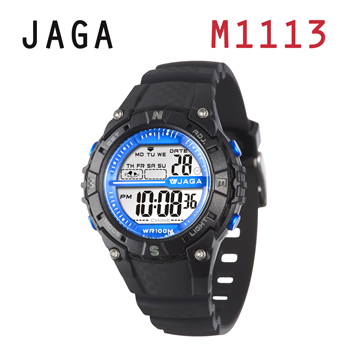 JAGA 捷卡 M1113-A 動感亮眼時尚 多功能電子錶-黑色