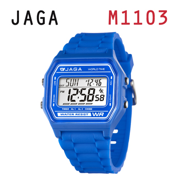 JAGA M1103-E亮彩冷光防水指針錶-藍色