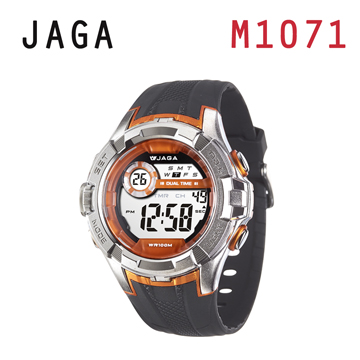 JAGA M1071-AI抗震帥氣多功能電子錶-黑橙色
