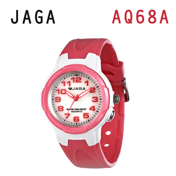 JAGA AQ68-DG 色彩繽紛夜光防水指針錶-白粉