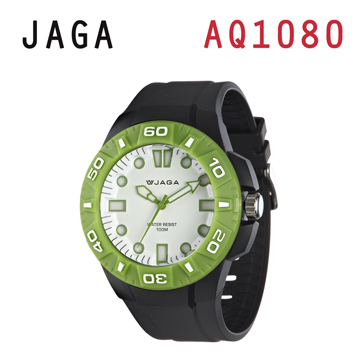 JAGA AQ1080-AF 亮彩冷光防水指針錶-黑綠