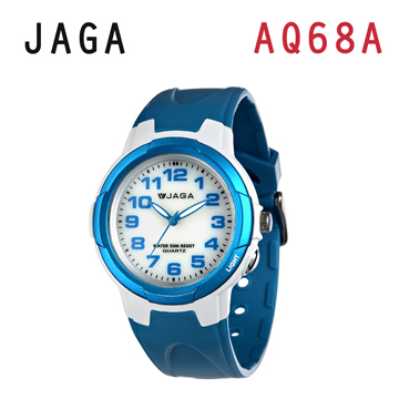 JAGA AQ68-DE 色彩繽紛夜光防水指針錶-白藍