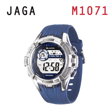 JAGA M1071-E抗震帥氣多功能電子錶-藍色