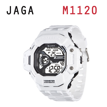 JAGA 捷卡 M1120-D 超越時空 多功能電子錶-白色