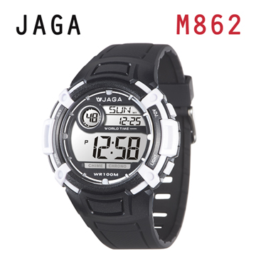 JAGA M862-AD 熱活動能運動家多功能電子錶-黑白