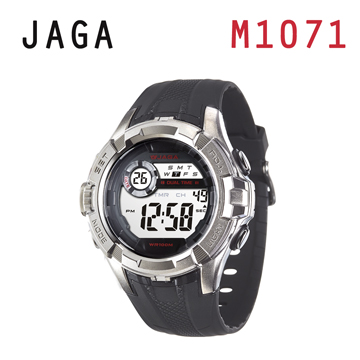 JAGA M1071-A抗震帥氣多功能電子錶-黑色