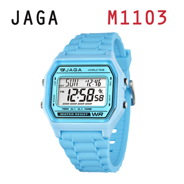 JAGA M1103-EE亮彩冷光防水指針錶-淺藍色