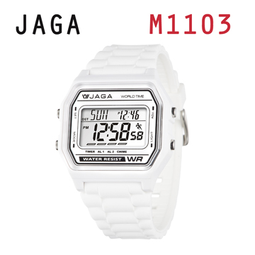 JAGA 捷卡 M1103-D 亮彩冷光 防水指針錶-白色