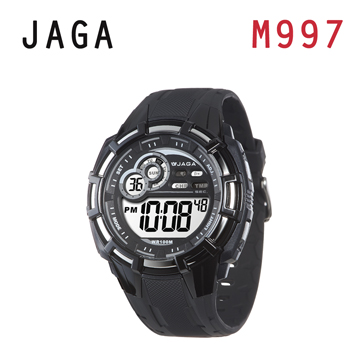 JAGA 捷卡 M997-AC 帥氣有勁 多功能運動電子錶-黑灰