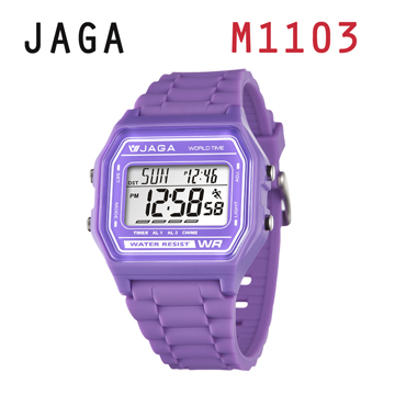JAGA 捷卡 M1103-J 亮彩冷光 防水指針錶-紫色