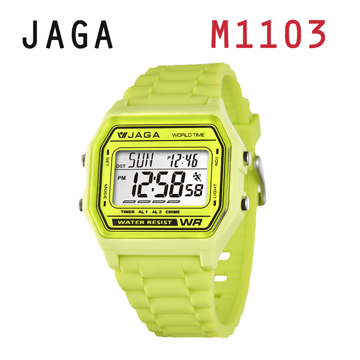 JAGA 捷卡 M1103-F 亮彩冷光 防水指針錶-綠色