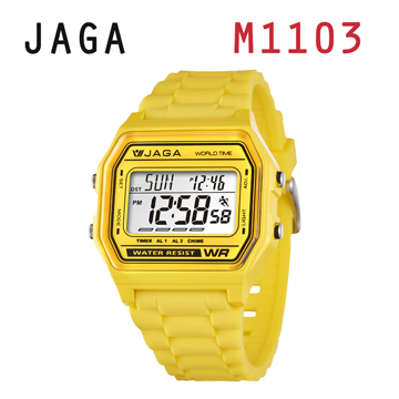 JAGA 捷卡 M1103-K 亮彩冷光 防水指針錶-黃色