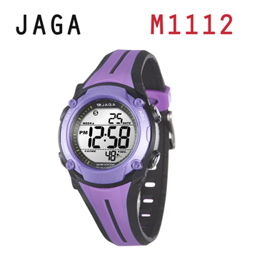 JAGA 捷卡 M1112-JA 俏麗時髦 多功能電子錶-紫黑
