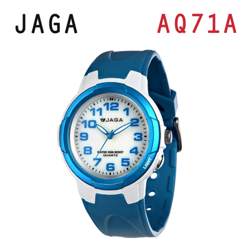 JAGA AQ71-DE 色彩繽紛夜光防水指針錶-白藍