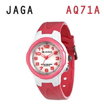 JAGA AQ71-DG 色彩繽紛夜光防水指針錶-白粉