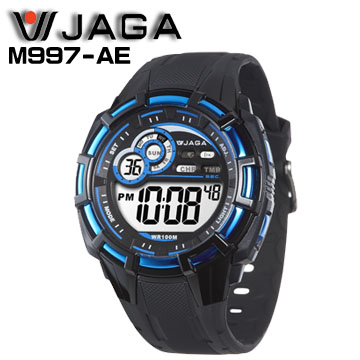 JAGA M997-AE帥氣有勁多功能運動電子錶-黑藍